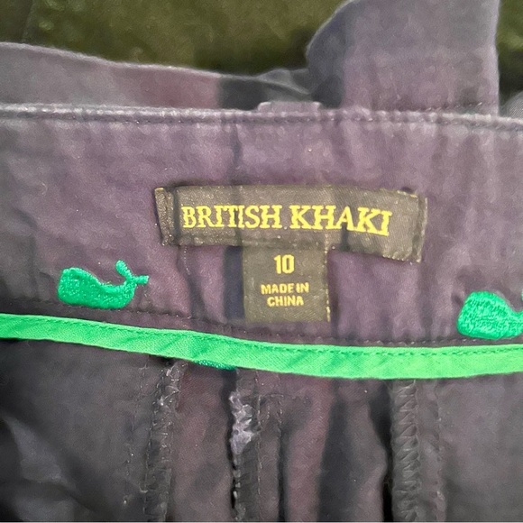 British Khaki Preppy Whale Shorts Navy Blue with Green Embroidery Size: 10 - Picture 6 of 7